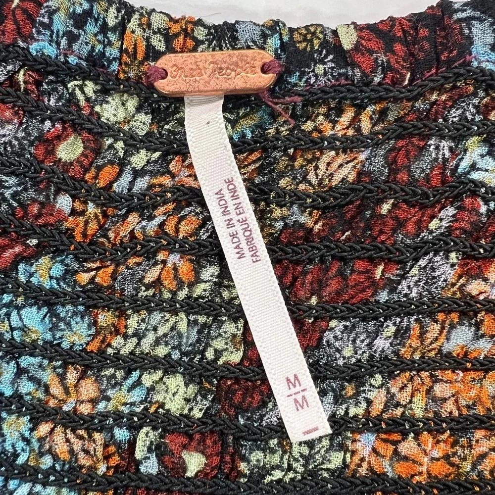 Free People Floral Smocked Puff Sleeve Crop Top Multi‎ Color OB1505273 Womens M